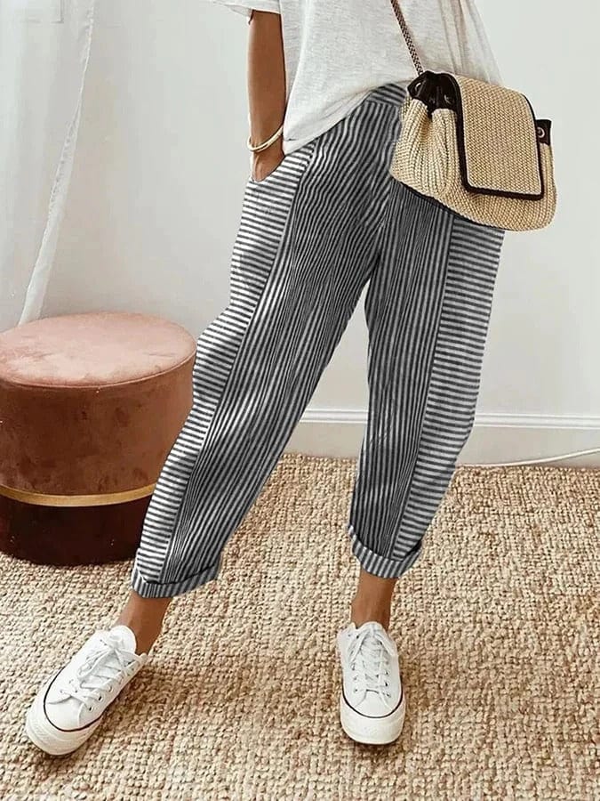 Pantaloni a Righe in Cotone - Donna - Sandalya