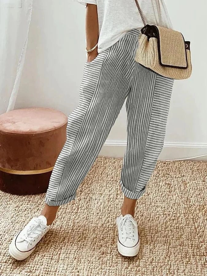 Pantaloni a Righe in Cotone - Donna - Sandalya