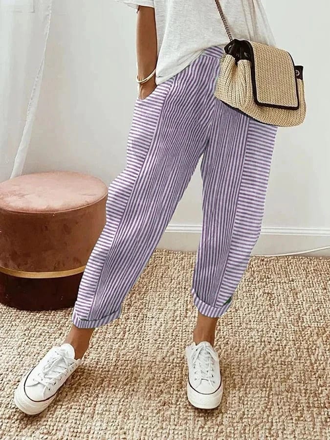 Pantaloni a Righe in Cotone - Donna - Sandalya