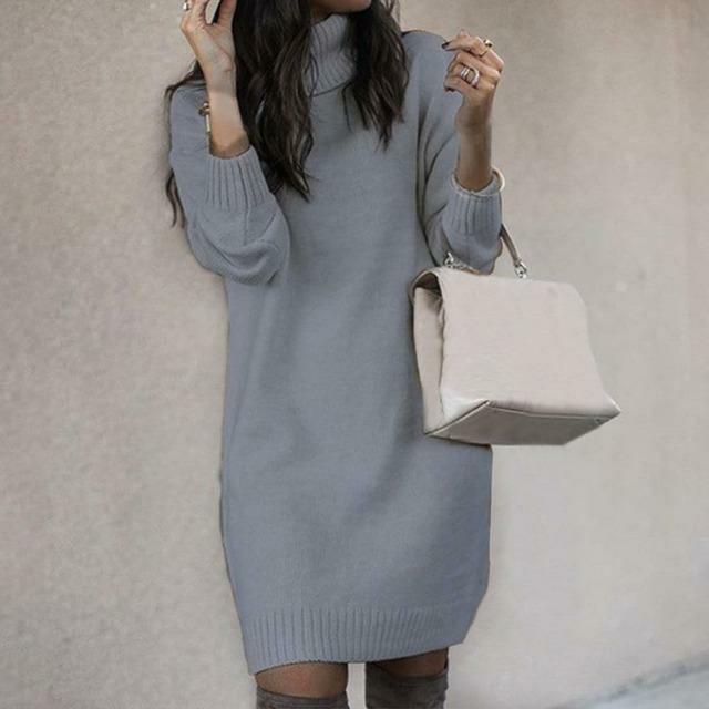 Robe Tricotée Col Roulé – Femme – Elara